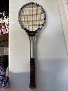 Dunrex Silver and Black Vintage Tennis Racket - Silver/Brown